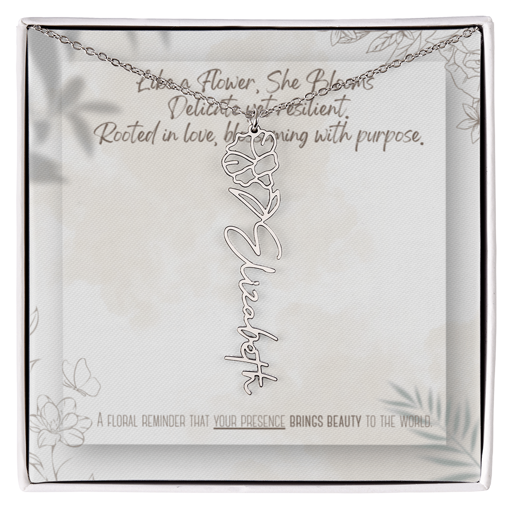 Personalized Flower Name Necklace – Custom Gold or Silver Name Jewelry, Dainty Floral Pendant Gift for Her, Bridesmaid, Birthday or Mother's Day