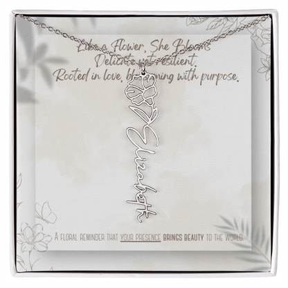 Personalized Flower Name Necklace – Custom Gold or Silver Name Jewelry, Dainty Floral Pendant Gift for Her, Bridesmaid, Birthday or Mother's Day