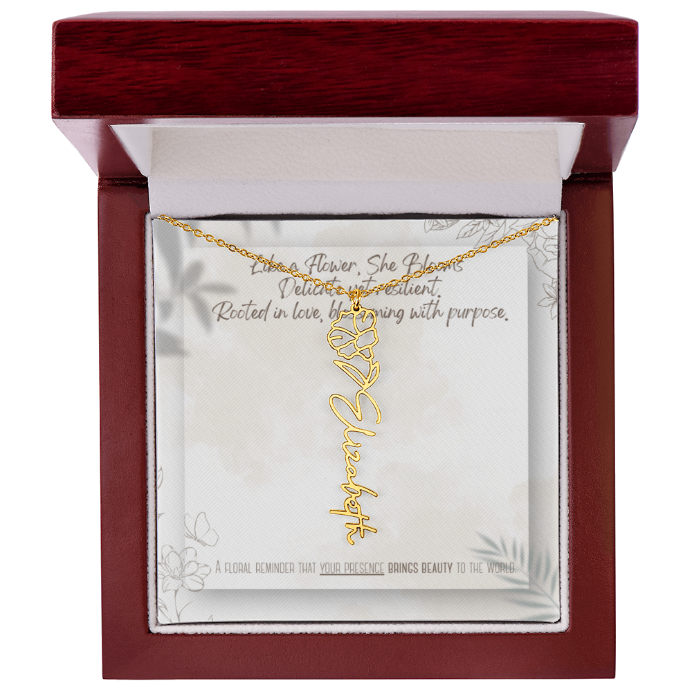 Personalized Flower Name Necklace – Custom Gold or Silver Name Jewelry, Dainty Floral Pendant Gift for Her, Bridesmaid, Birthday or Mother's Day