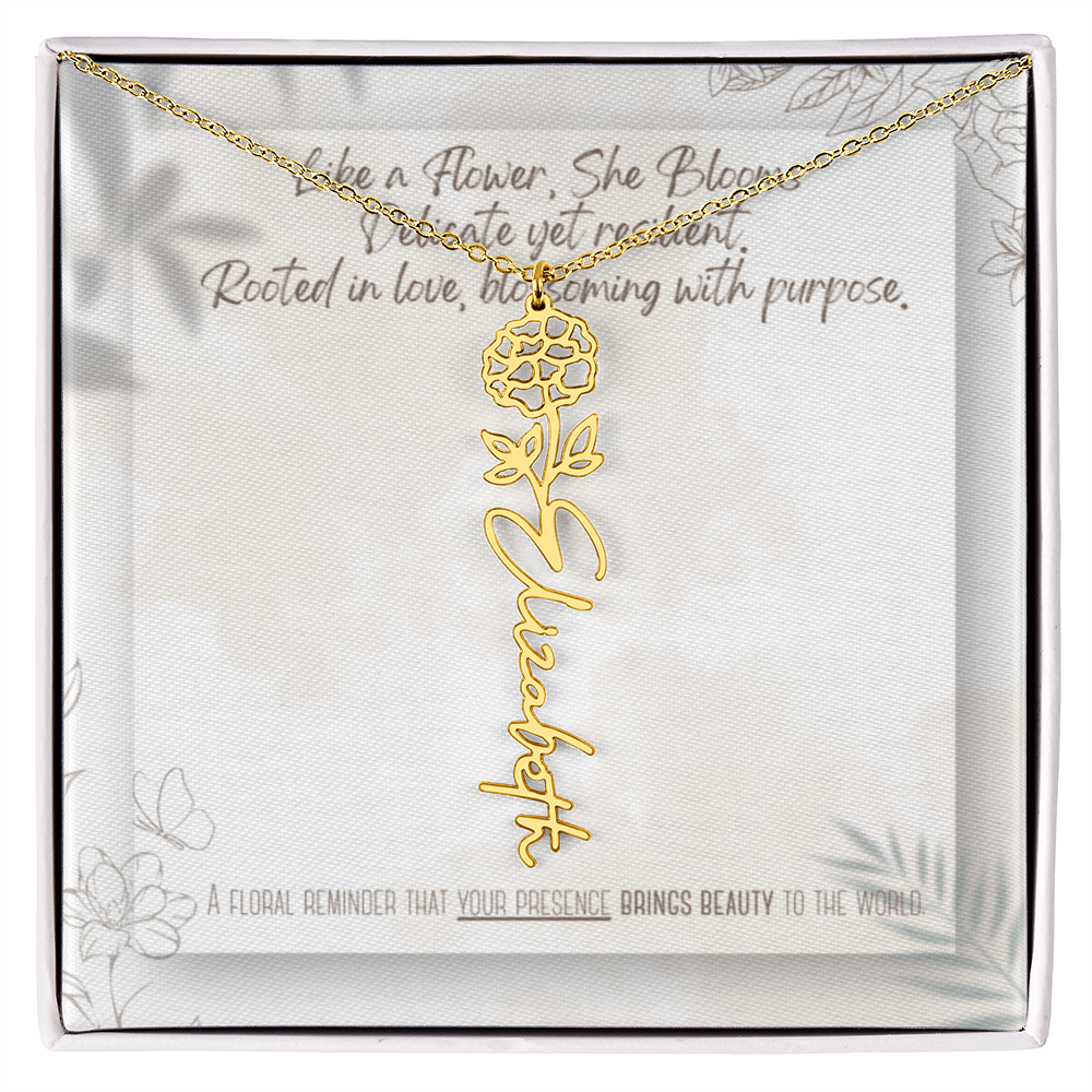 Personalized Flower Name Necklace – Custom Gold or Silver Name Jewelry, Dainty Floral Pendant Gift for Her, Bridesmaid, Birthday or Mother's Day