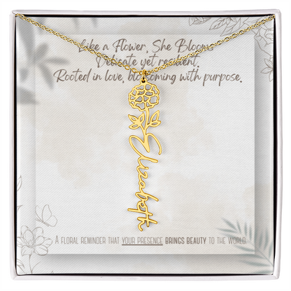 Personalized Flower Name Necklace – Custom Gold or Silver Name Jewelry, Dainty Floral Pendant Gift for Her, Bridesmaid, Birthday or Mother's Day