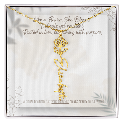 Personalized Flower Name Necklace – Custom Gold or Silver Name Jewelry, Dainty Floral Pendant Gift for Her, Bridesmaid, Birthday or Mother's Day