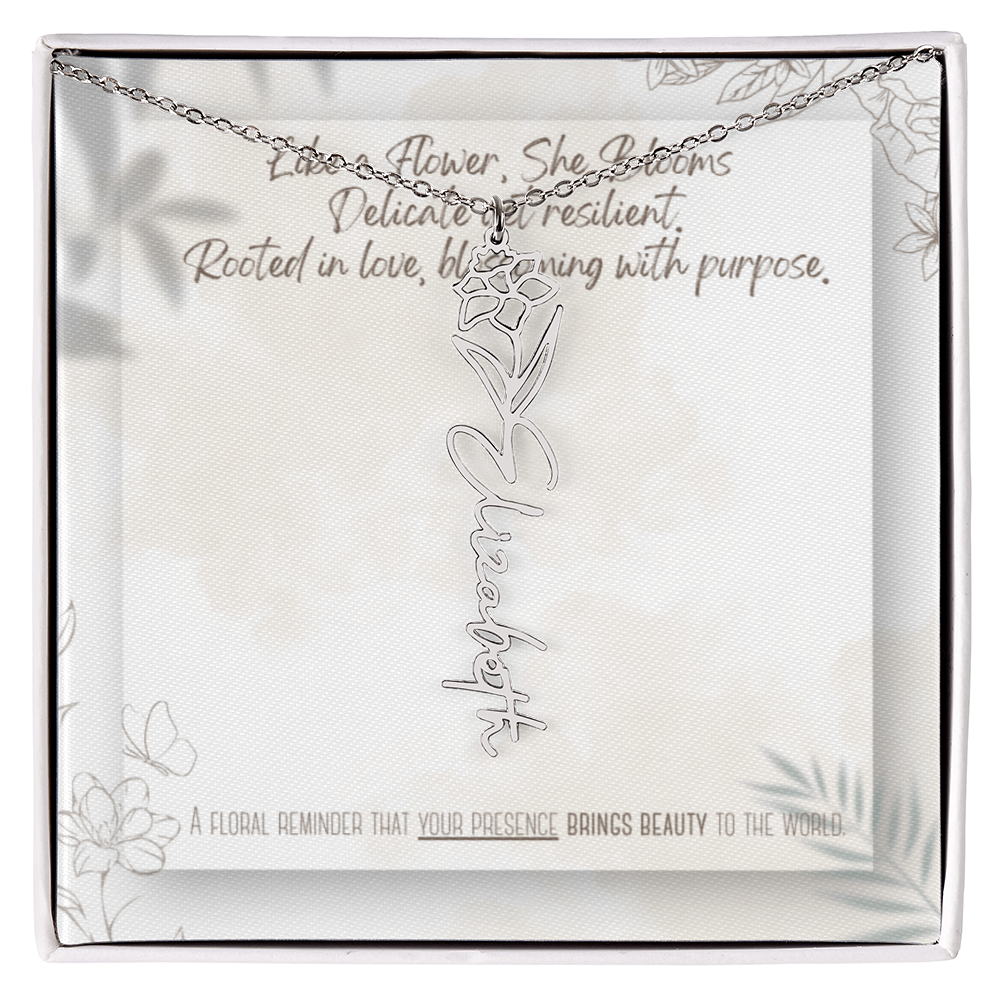 Personalized Flower Name Necklace – Custom Gold or Silver Name Jewelry, Dainty Floral Pendant Gift for Her, Bridesmaid, Birthday or Mother's Day