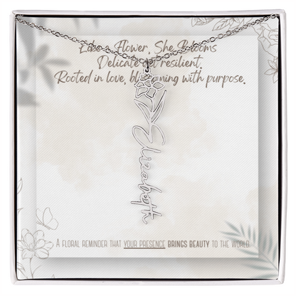 Personalized Flower Name Necklace – Custom Gold or Silver Name Jewelry, Dainty Floral Pendant Gift for Her, Bridesmaid, Birthday or Mother's Day