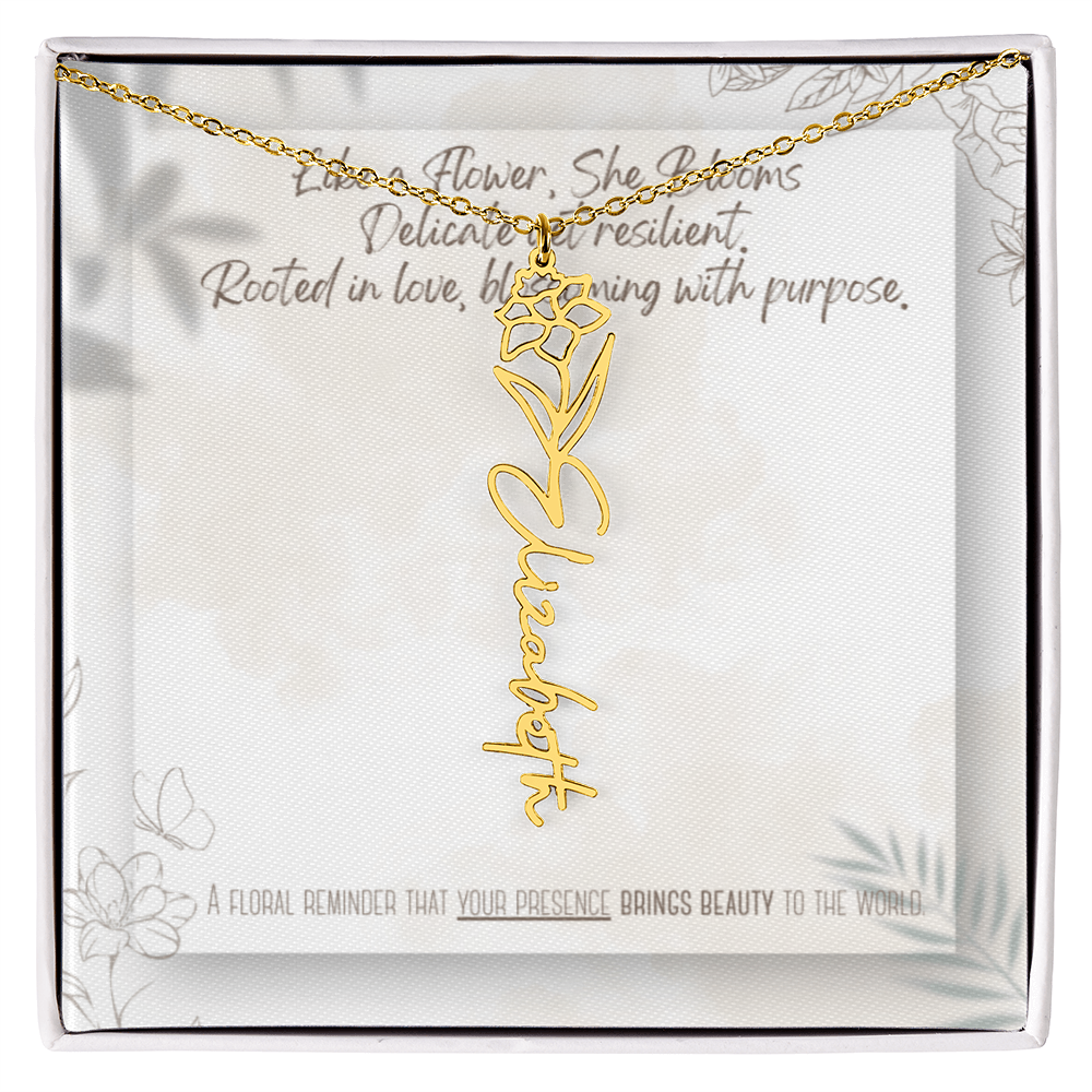Personalized Flower Name Necklace – Custom Gold or Silver Name Jewelry, Dainty Floral Pendant Gift for Her, Bridesmaid, Birthday or Mother's Day