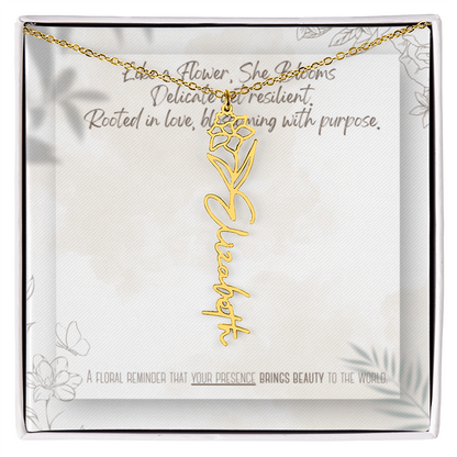 Personalized Flower Name Necklace – Custom Gold or Silver Name Jewelry, Dainty Floral Pendant Gift for Her, Bridesmaid, Birthday or Mother's Day