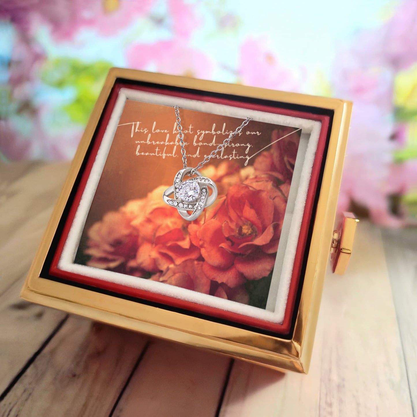Love Knot Necklace with Preserved Rose Gift Box – 14K White Gold Finish, Cubic Zirconia – Romantic Gift for Wife, Girlfriend, Anniversary or Birthday