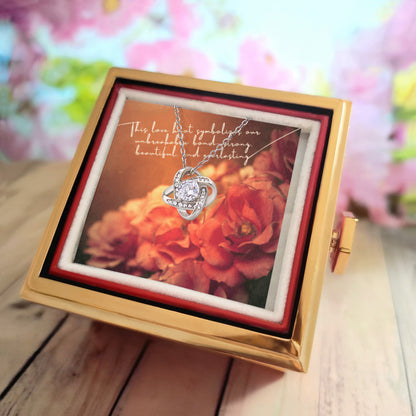 Love Knot Necklace with Preserved Rose Gift Box – 14K White Gold Finish, Cubic Zirconia – Romantic Gift for Wife, Girlfriend, Anniversary or Birthday