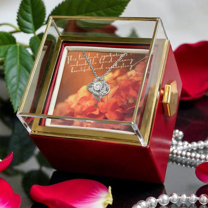 Love Knot Necklace with Preserved Rose Gift Box – 14K White Gold Finish, Cubic Zirconia – Romantic Gift for Wife, Girlfriend, Anniversary or Birthday