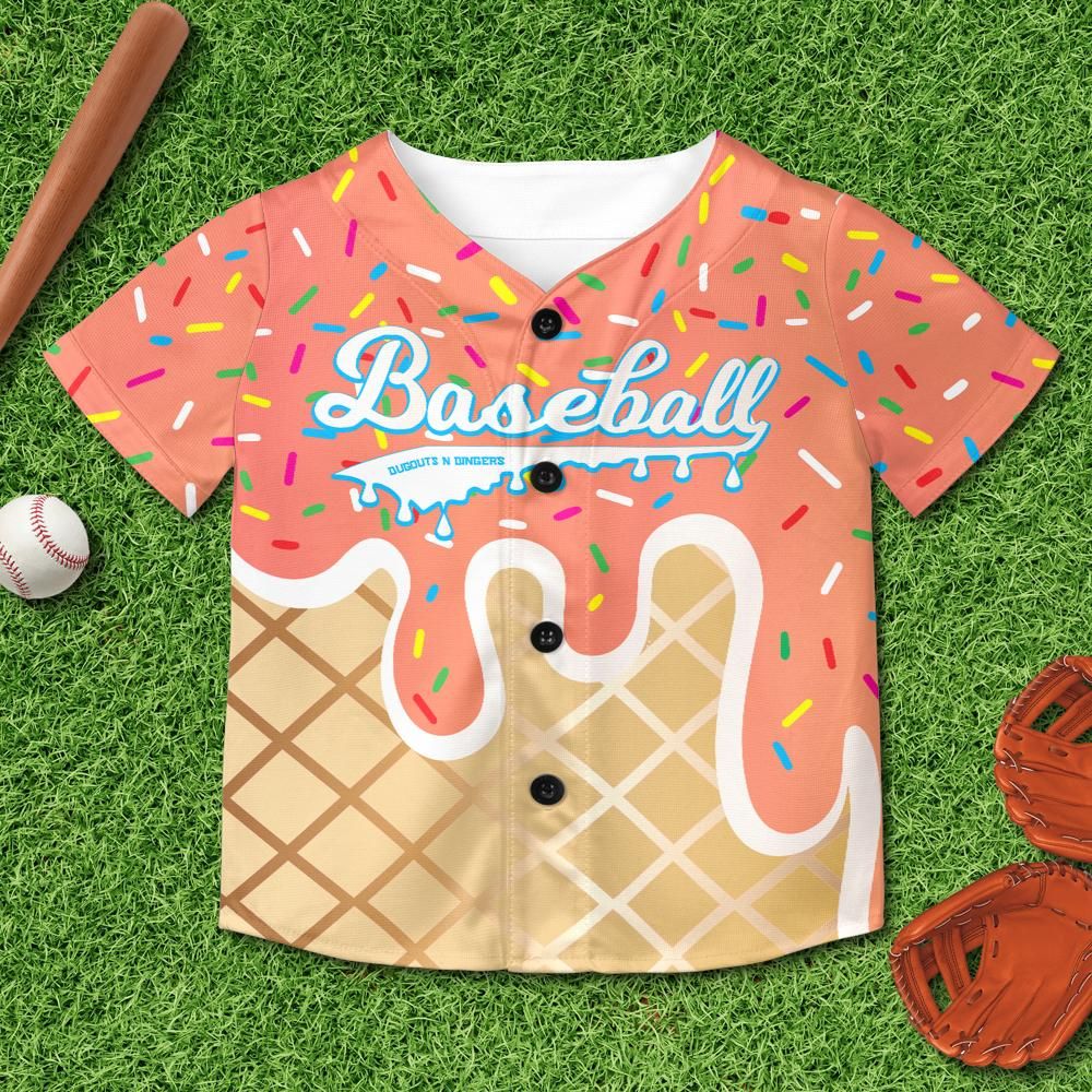 Ice Cream - Peach - Dugouts N Dingers Kids and Youth Baseball Jersey Without Piping