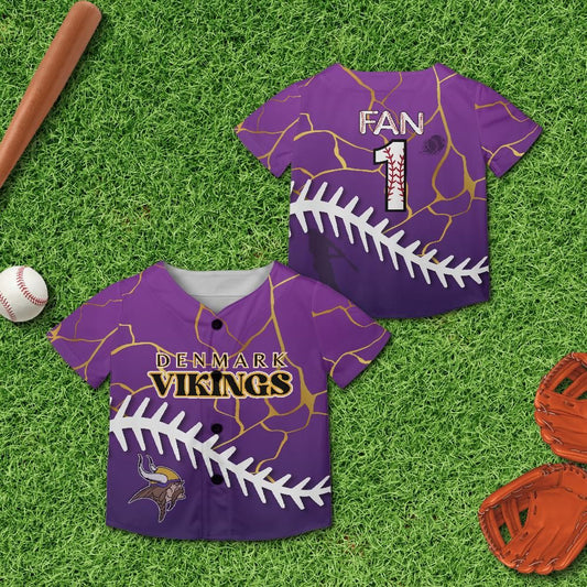 Denmark Vikings Fan All-over Print Kids and Youth Baseball Jersey